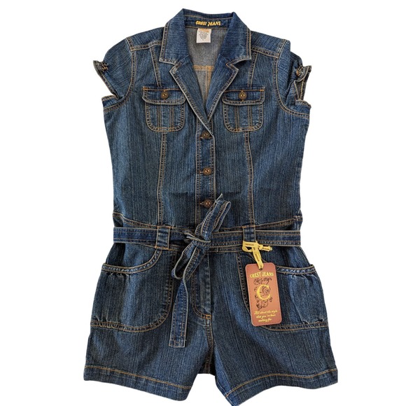 Crest Jeans Sleeveless Denim Belted Romper Size Large - Picture 1 of 8